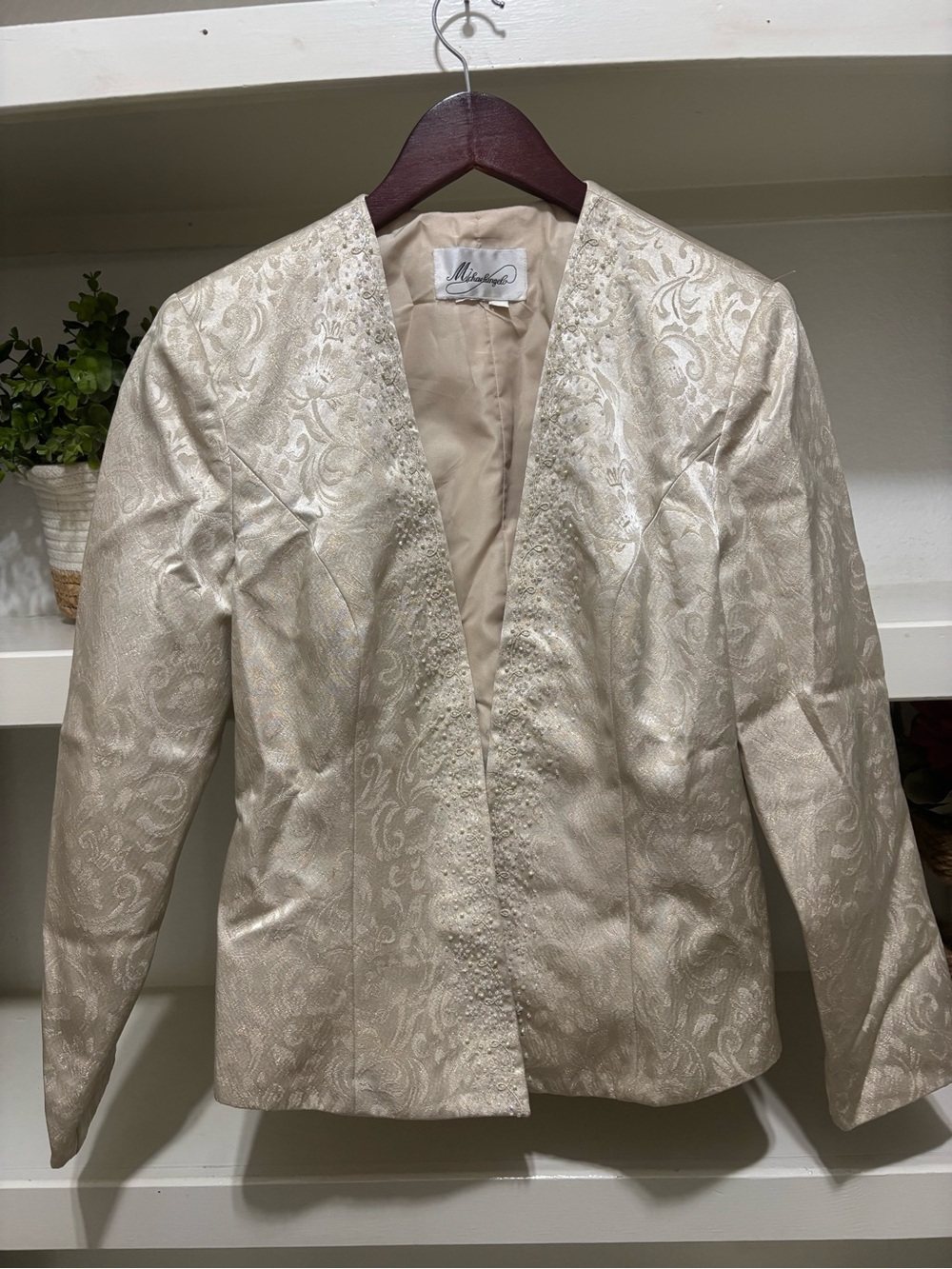 Michaelangelo Cream Brocade Open-Front Blazer